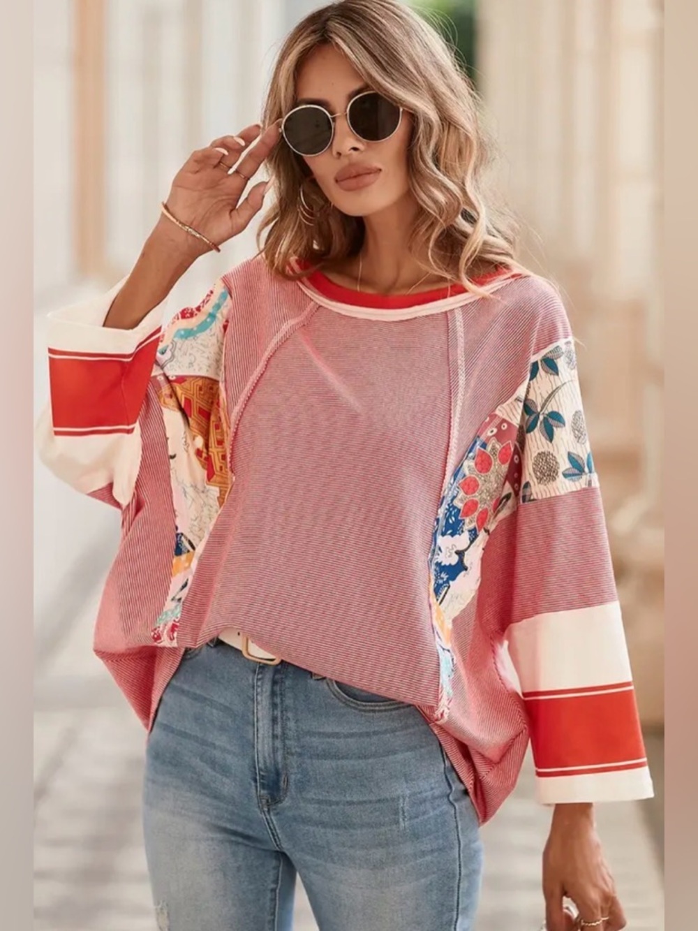 NWOT Trendi Boho Patchwork Oversized Top - Large